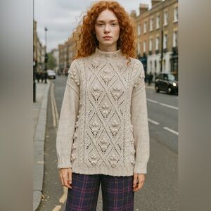 VINTAGE 90s Intricate Aran Bobble Knit Ramie Cotton Sweater